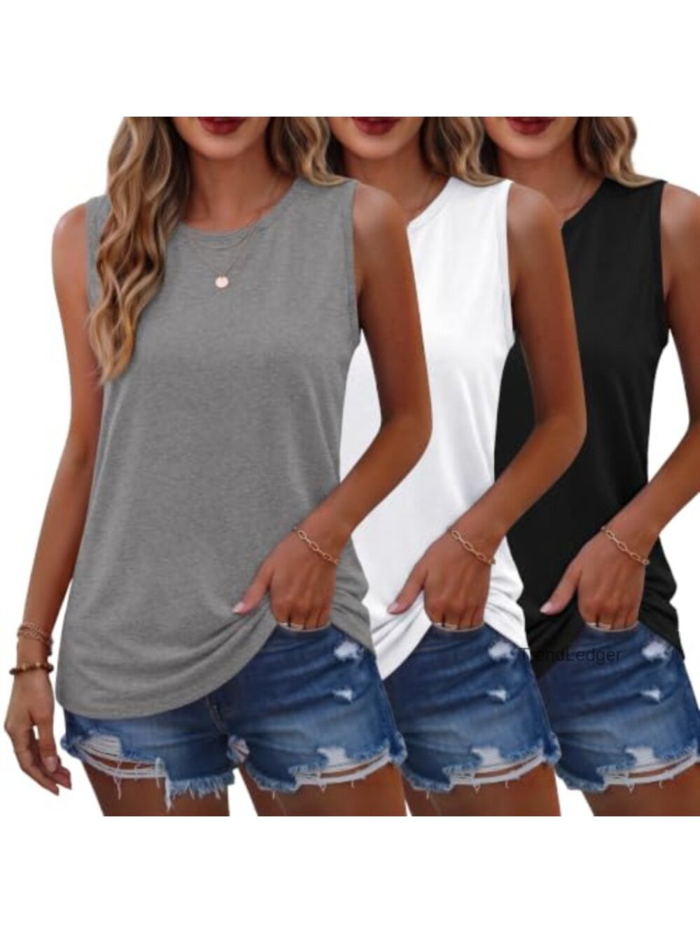 Womens Tank Tops 3 Pack Summer Crew Neck Sleeveless Shirts